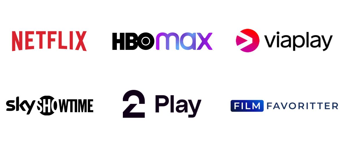 Strømmetjenestene du kan velge inn for poeng i strømme- og TV-pakken din fra NEAS. (Netflix, HBO max, Viaplay, Sky Showtime, 2 Play, Filmfavoritter)